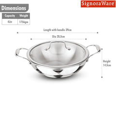 Artista Triply Shallow Kadhai with Glass Lid 26cm