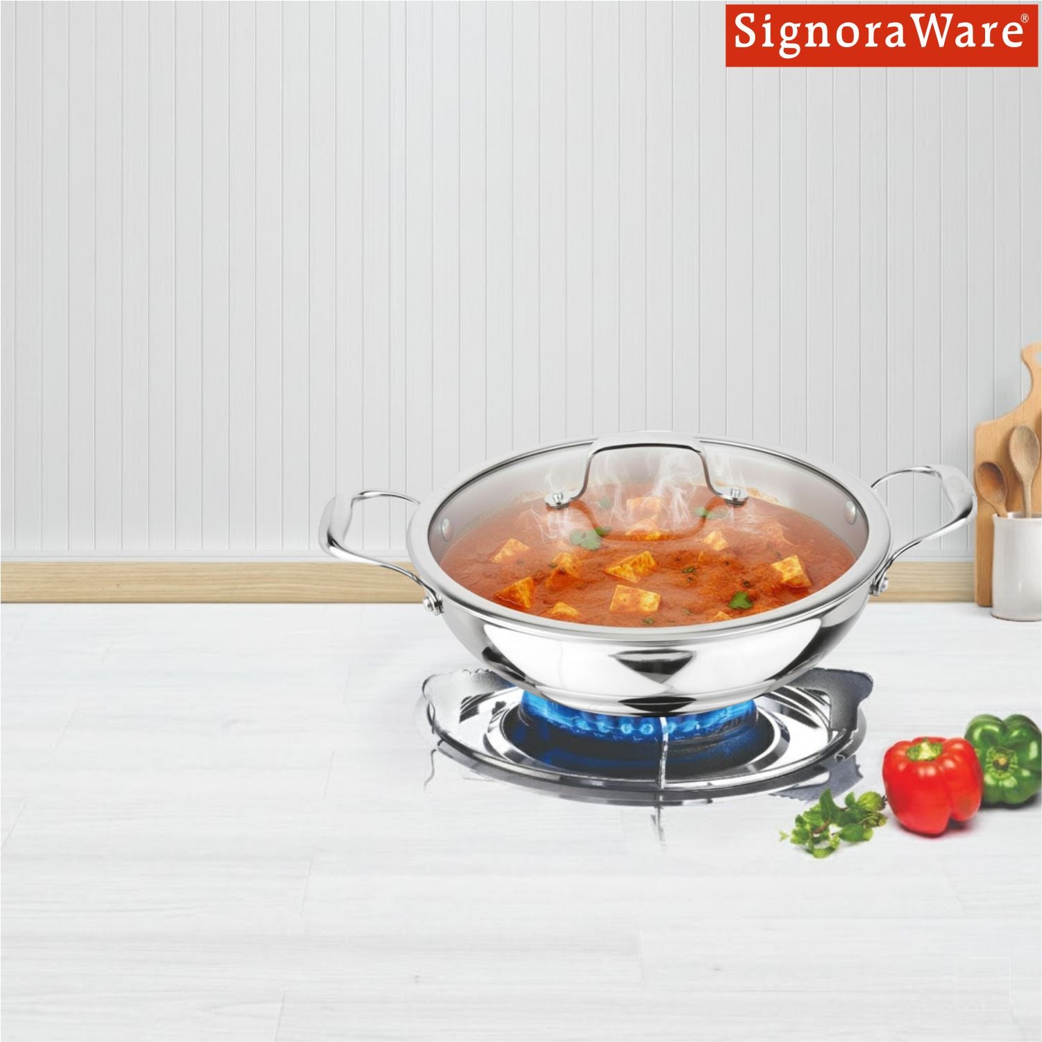 Artista Triply Shallow Kadhai with Glass Lid 26cm