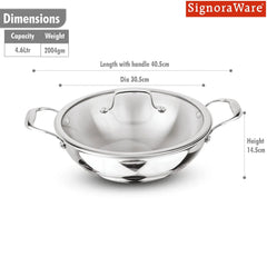 Artista Triply Shallow Kadhai with Glass Lid 28cm