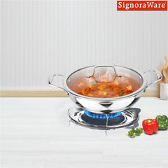 Artista Triply Shallow Kadhai with Glass Lid 28cm