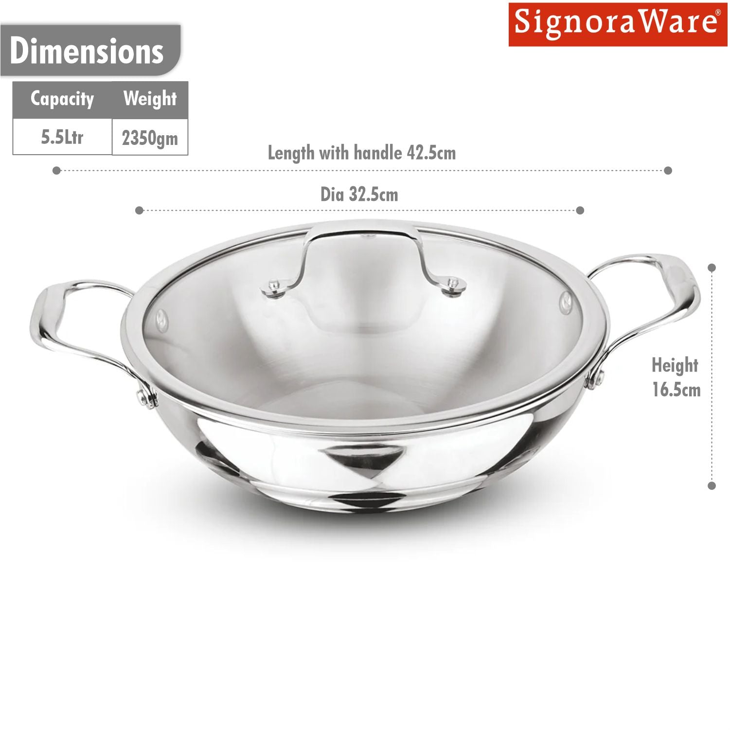 Artista Triply Shallow Kadhai with Glass Lid 30cm
