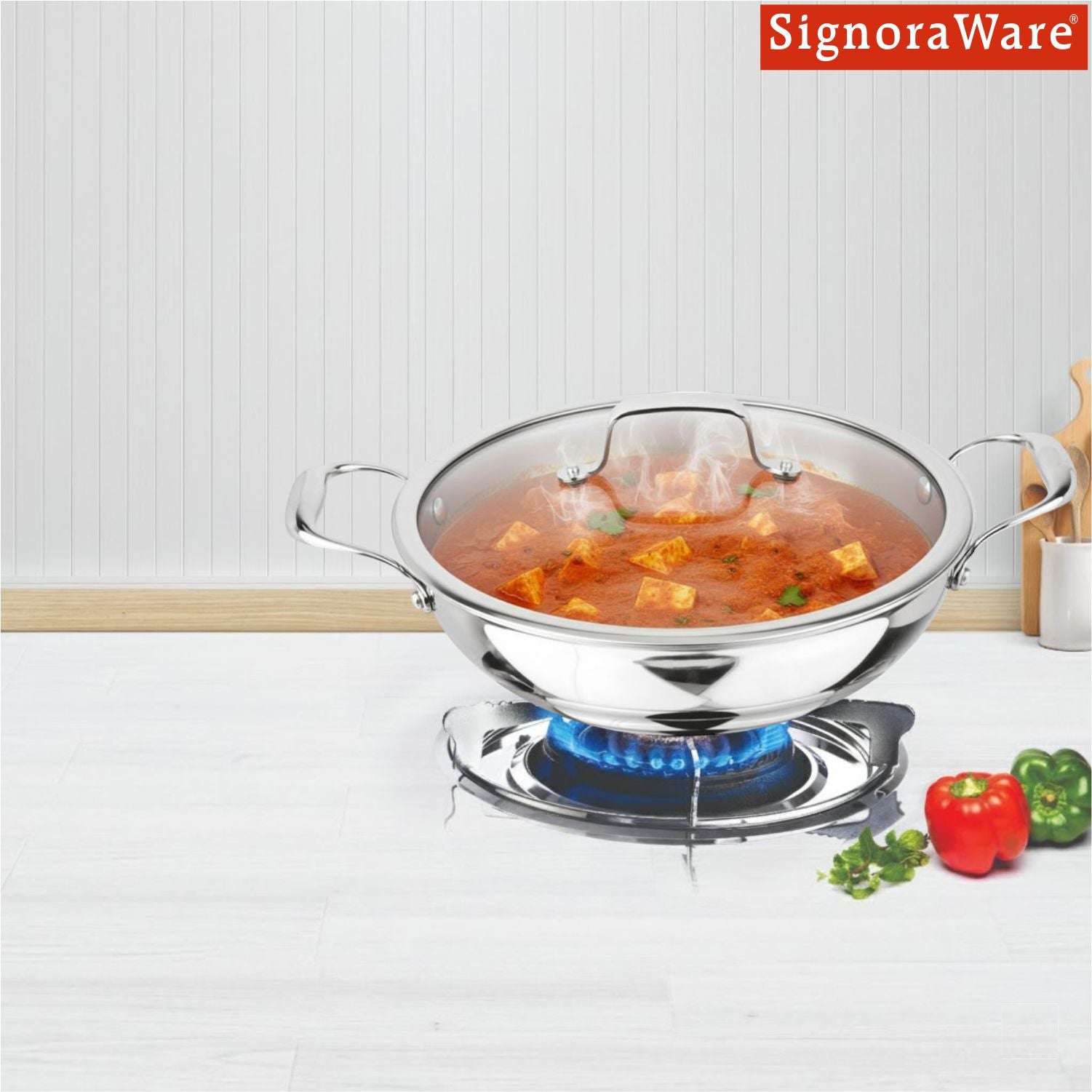 Artista Triply Shallow Kadhai with Glass Lid 30cm