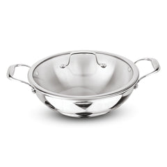 Artista Triply Shallow Kadhai with Glass Lid 30cm