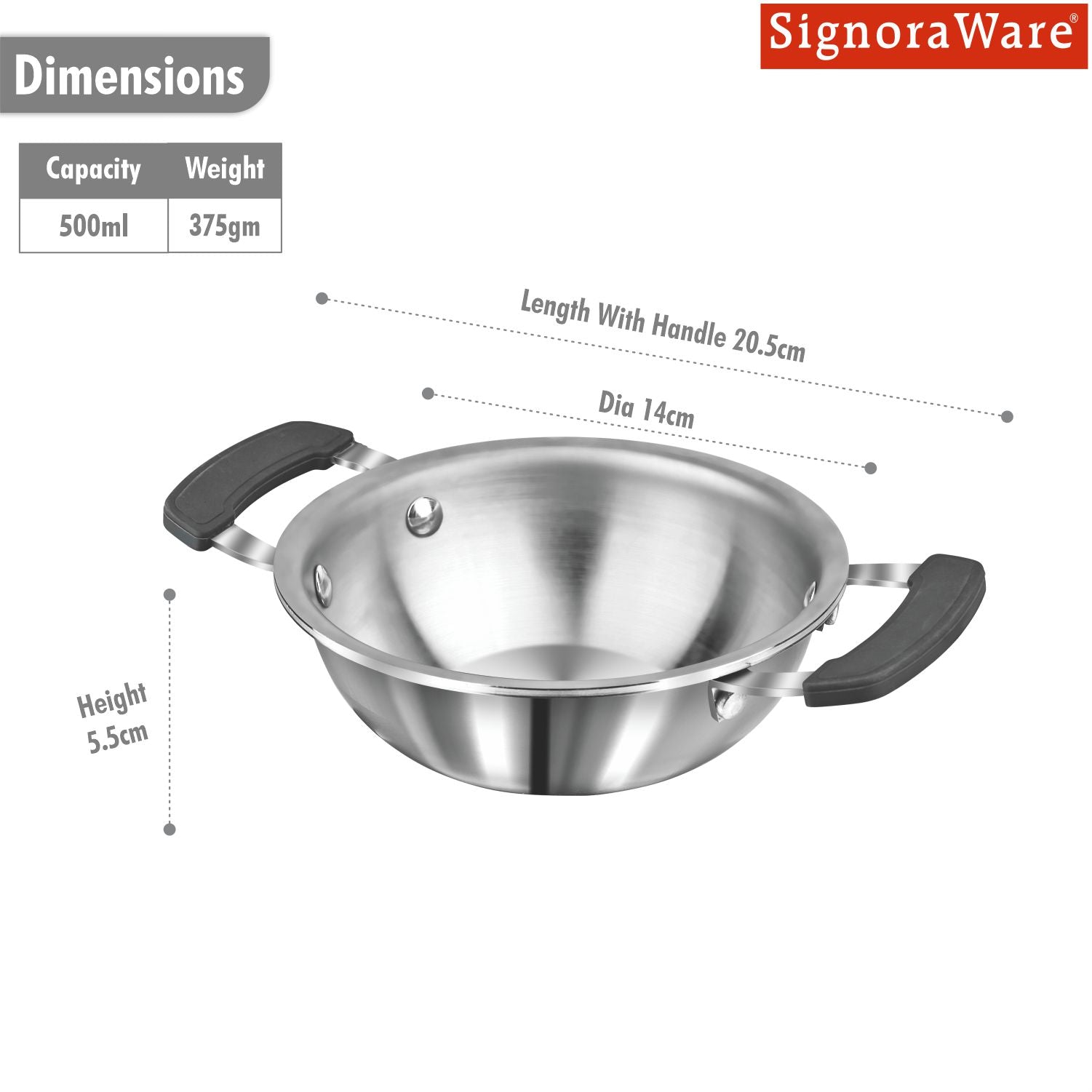 Artista Tri-Ply Mini Kadhai 12cm (500ml)