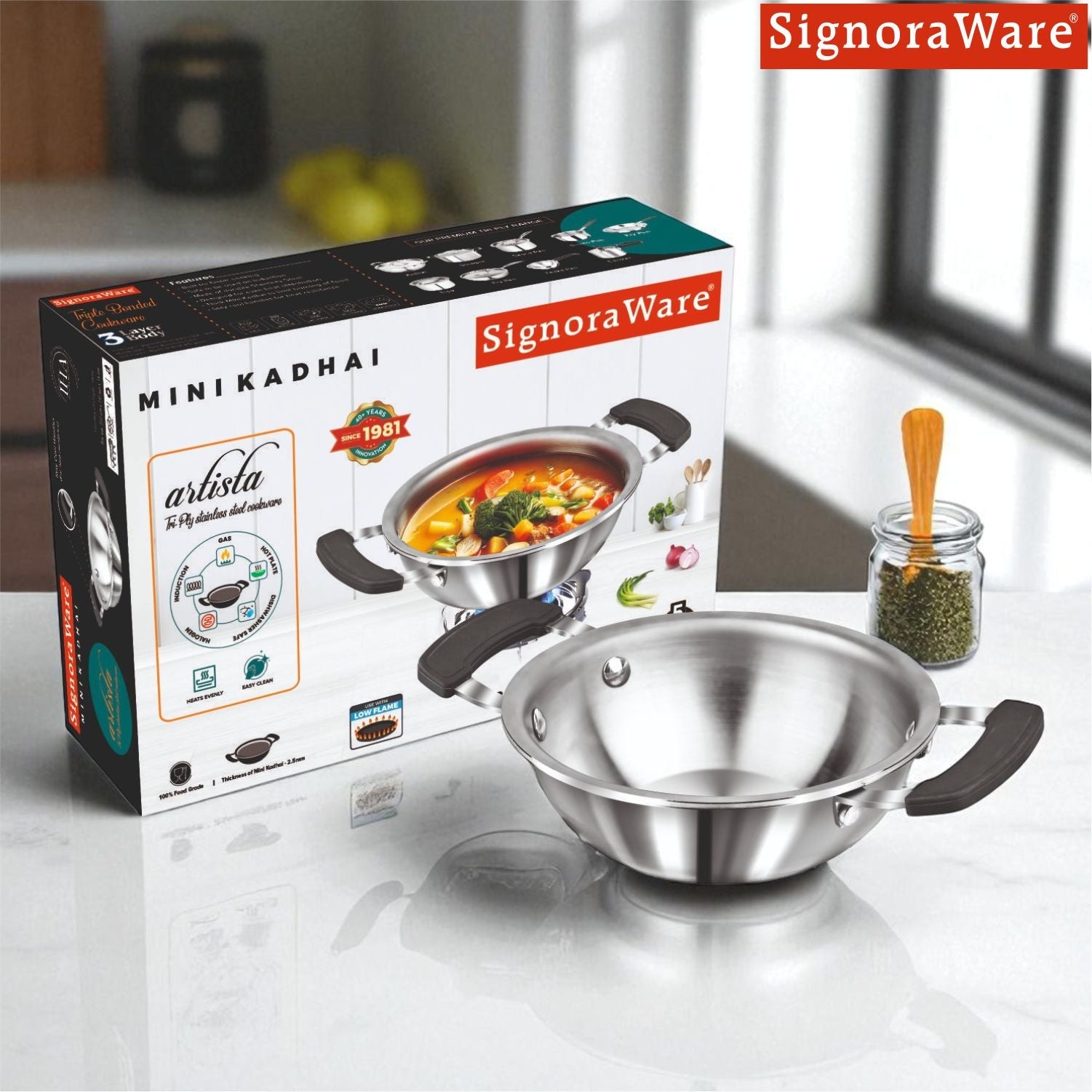 Artista Tri-Ply Mini Kadhai 13cm (530ml)
