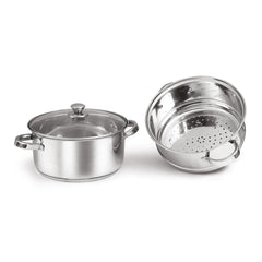 All Rounder Steamer Two Tier (18cm) | Momo/Modak Maker With Glass Lid & Riveted Handles 18cm (Induction And Gas Stove Friendly)