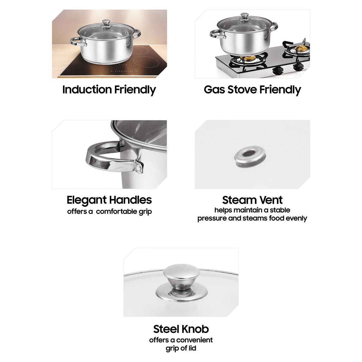 All Rounder Steamer Two Tier (18cm) | Momo/Modak Maker With Glass Lid & Riveted Handles 18cm (Induction And Gas Stove Friendly)