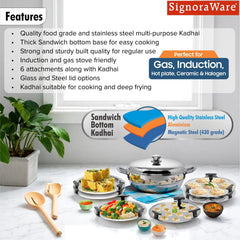 7 Pcs. All Rounder Multi Kadhai | Induction Bottom | All-in-One Stainless Steel Kadhai