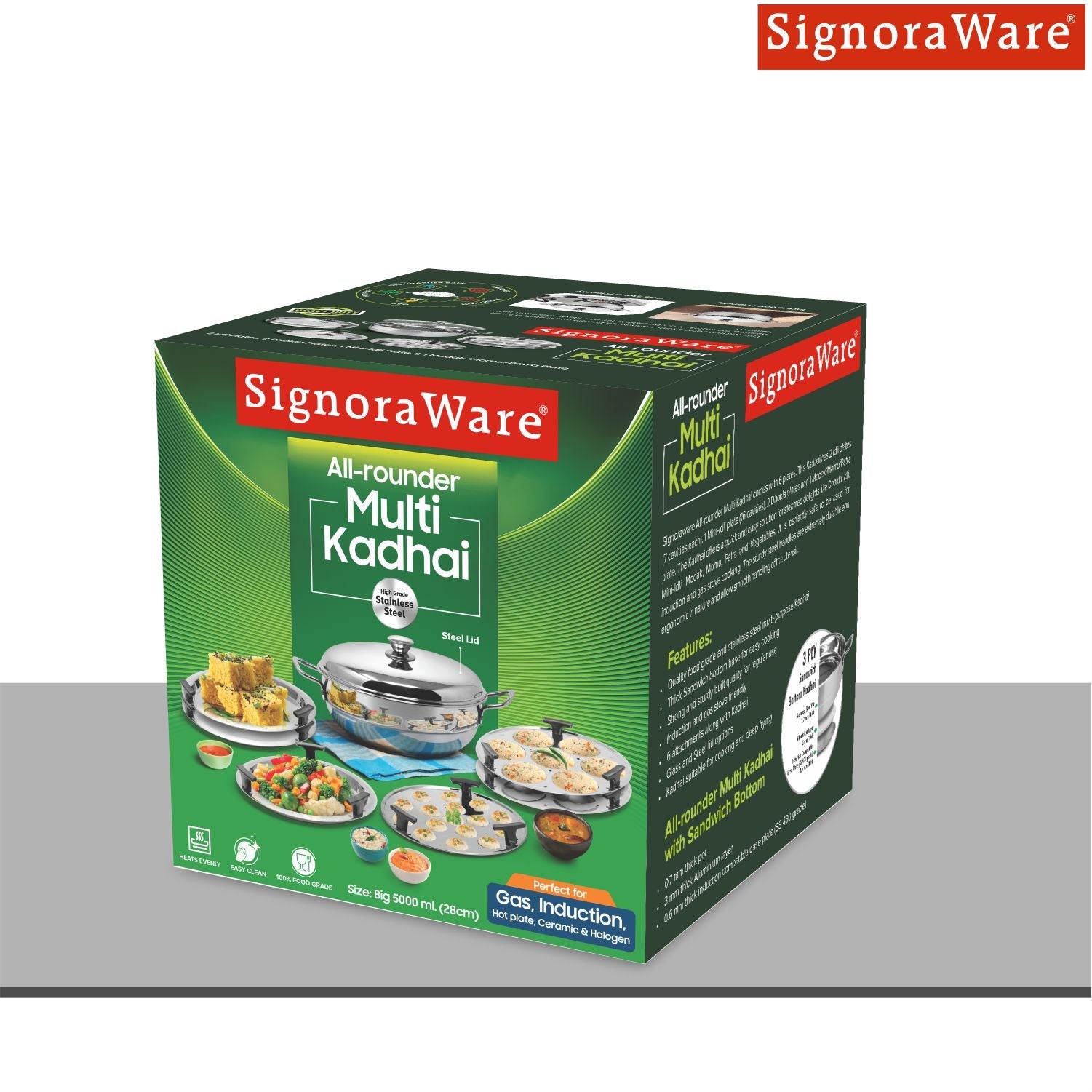 7 Pcs. All Rounder Multi Kadhai | Induction Bottom | All-in-One Stainless Steel Kadhai