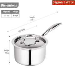 Artista Tri Ply Saucepan with Lid 14cm. 1250ml.