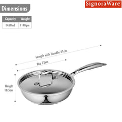 Artista Tri Ply Frypan with Lid 20cm / Capacity 1450ml.