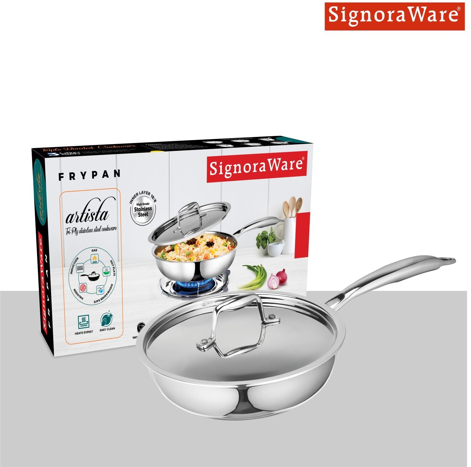 Artista Tri Ply Frypan with Lid 20cm / Capacity 1450ml.