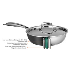 Artista Tri-Ply Frypan with Steel Lid (Induction and Gas compatible) 24cm 2600ml