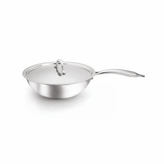Artista Tri-Ply Wokpan with Lid 20cm 1800ml with Riveted Sturdy Handle | Induction Bottom Cookware | Induction and Gas Stove Friendly