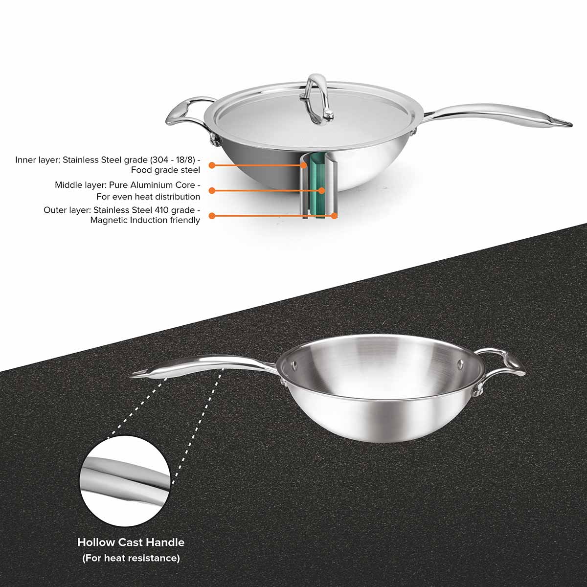 Artista Tri-Ply Wokpan with Lid 26cm 4000ml