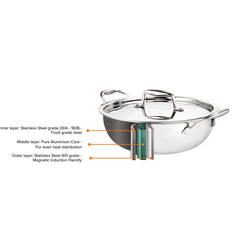 Artista Tri-Ply Shallow Kadhai 34cm Lid