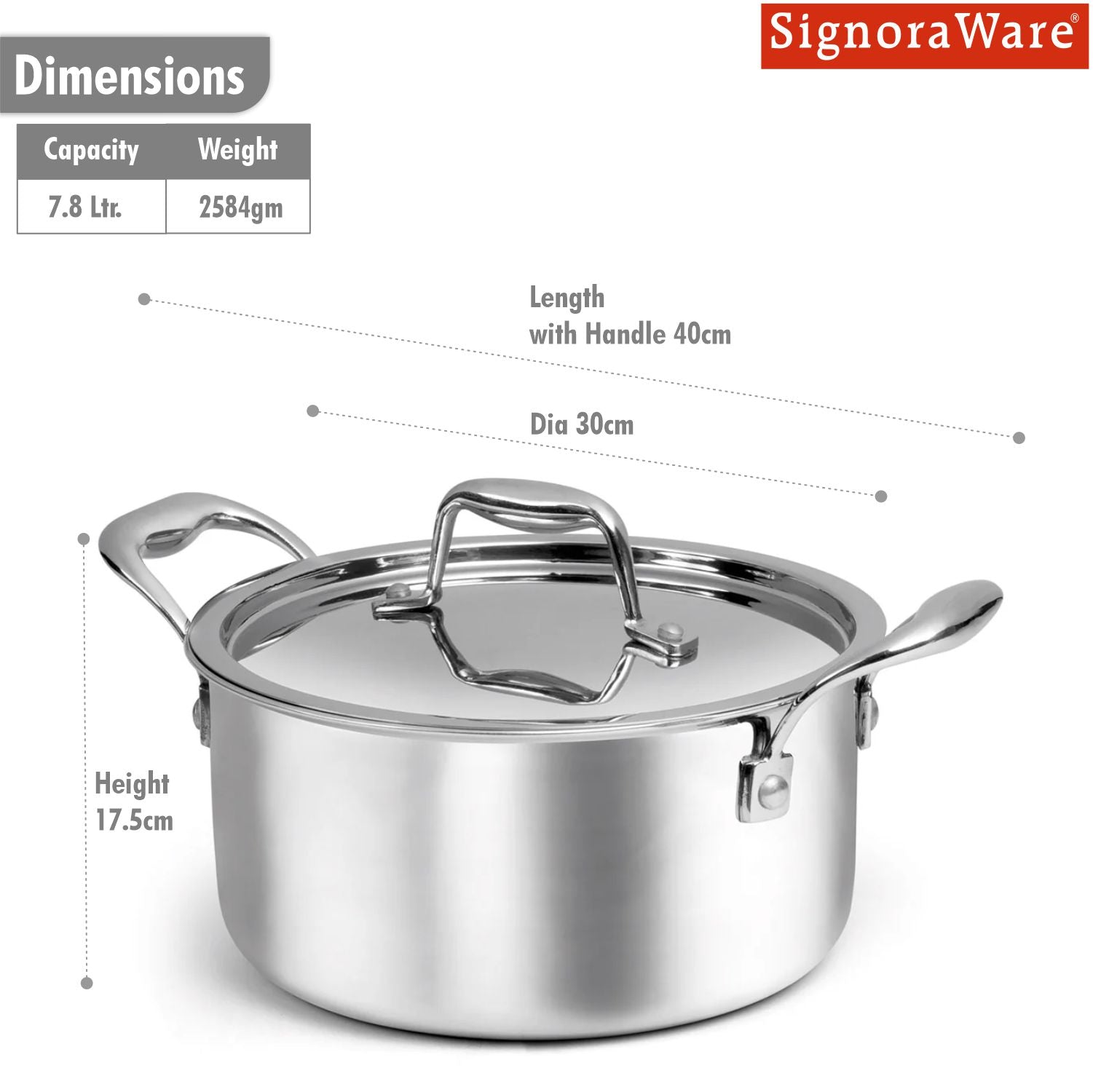 Artista Tri Ply Stewpot 28 cm, 7800ml with Lid | Cooking Pot 18/8 Food Grade Tri Ply Stainless Steel | Durable Soup Pot Stew Simmering Pot (Copy)