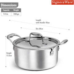 Artista Tri Ply Stewpot 28 cm, 7800ml with Lid | Cooking Pot 18/8 Food Grade Tri Ply Stainless Steel | Durable Soup Pot Stew Simmering Pot (Copy)