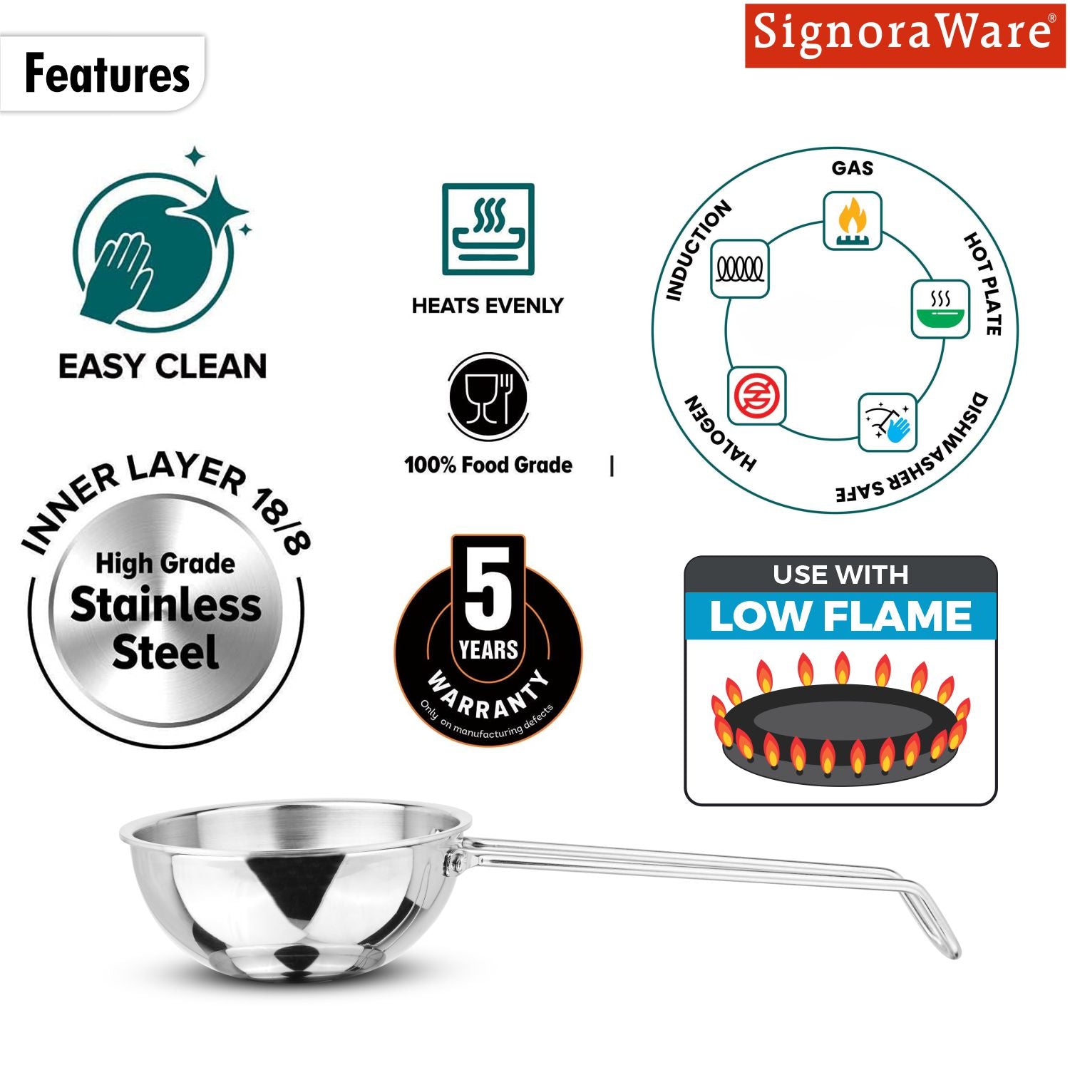 Artista Triply Tadka Pan 13cm (700ml) Straight Handle