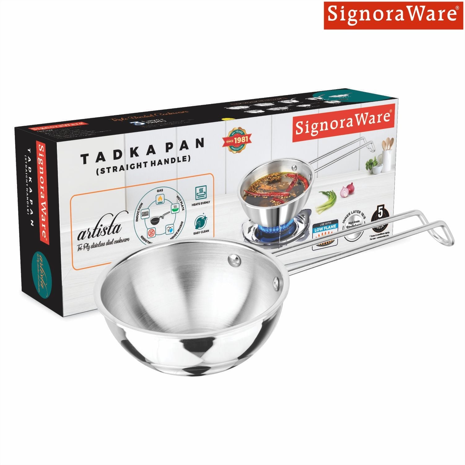 Artista Triply Tadka Pan 13cm (700ml) Straight Handle