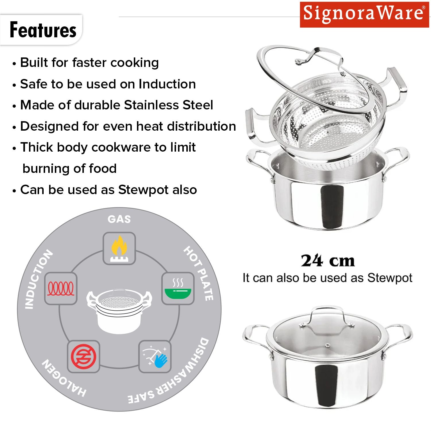 Artista Triply 2 in 1 Steamer & Stewpot (2 tier) 24cm