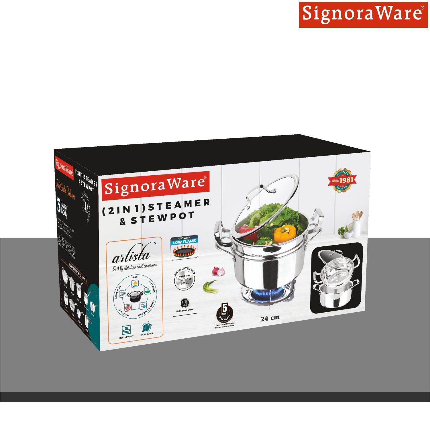Artista Triply 2 in 1 Steamer & Stewpot (2 tier) 24cm