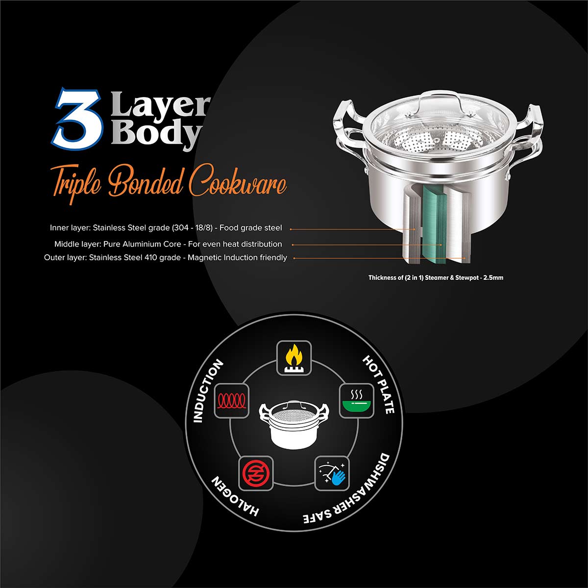 Artista Triply 2 in 1 Steamer & Stewpot (2 tier) 24cm