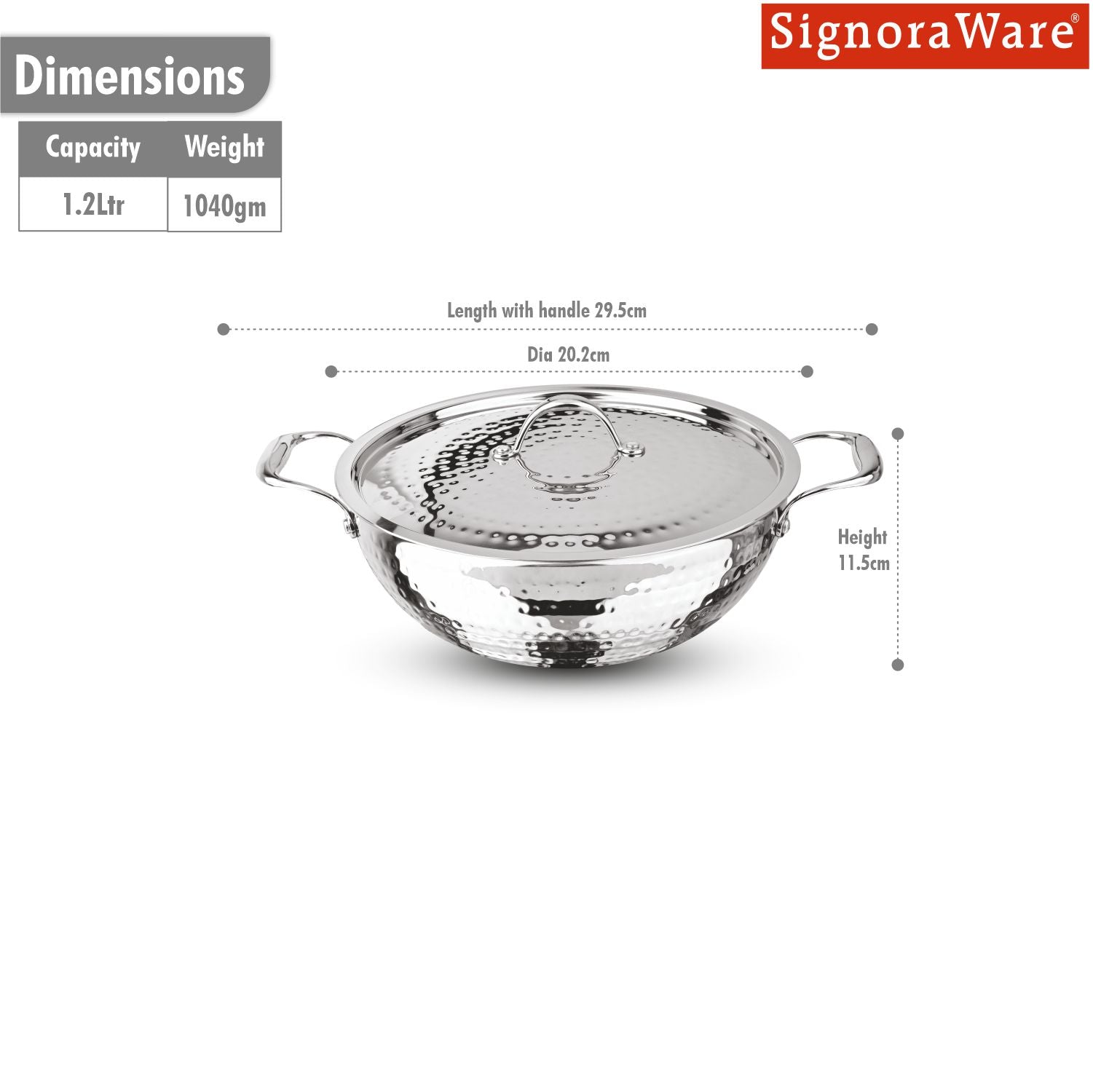 Artista Triply Shallow Kadhai (Hammered) 18cm with Lid