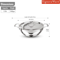 Artista Triply Shallow Kadhai (Hammered) 18cm with Lid