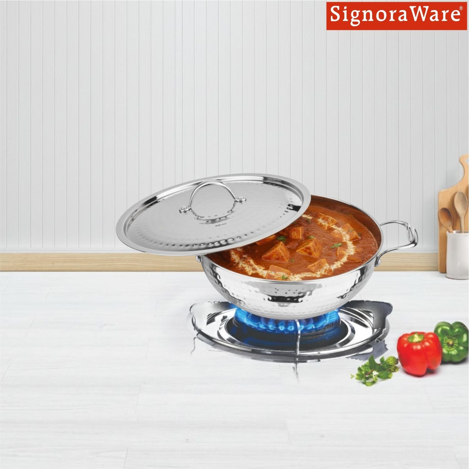 Artista Triply Shallow Kadhai (Hammered) 22cm with Lid