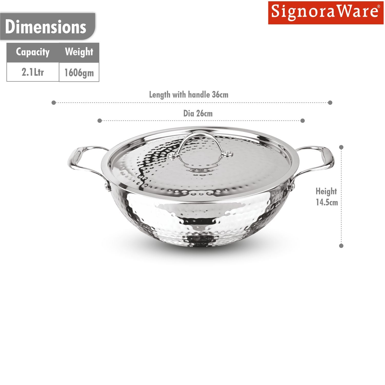 Artista Triply Shallow Kadhai (Hammered) 24cm with Lid