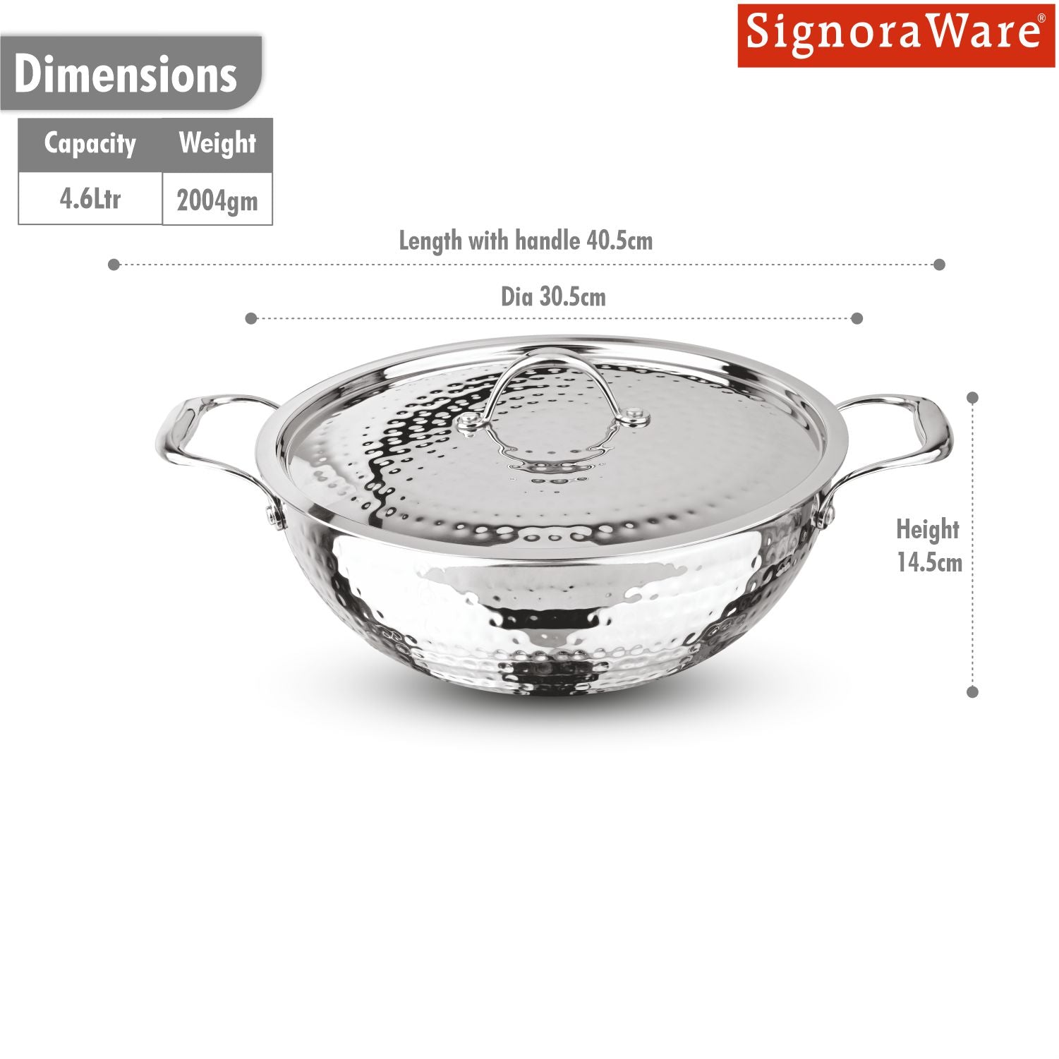 Artista Triply Shallow Kadhai (Hammered) 28cm with Lid