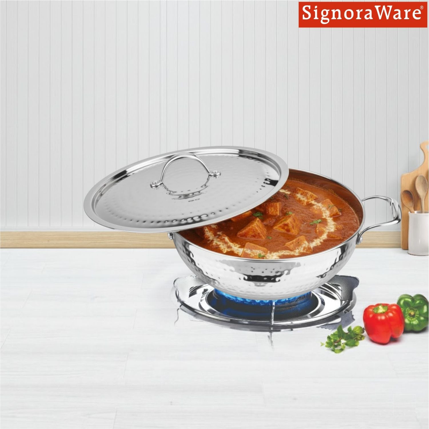 Artista Triply Shallow Kadhai (Hammered) 28cm with Lid