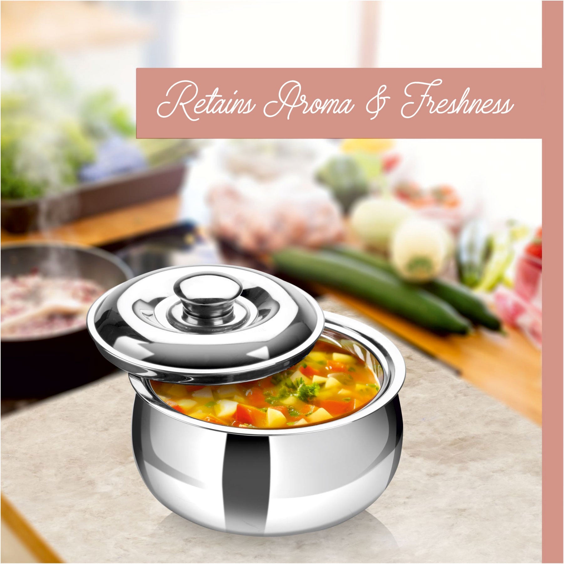 Hot Delight Casserole (2100ml) - Double Wall Stainless Steel Insulated casserole - Keep Food Hot for longer time