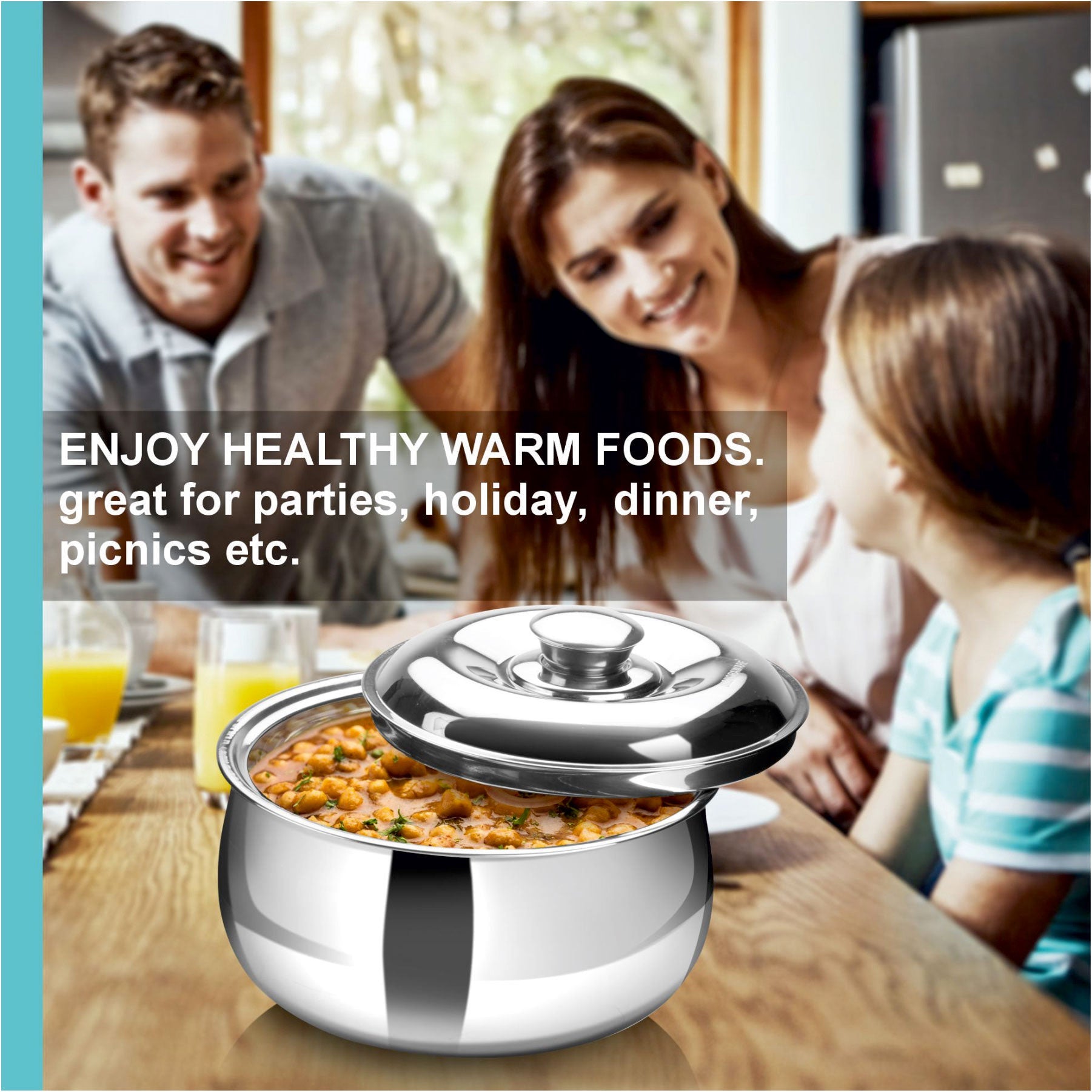 Hot Delight Casserole (2100ml) - Double Wall Stainless Steel Insulated casserole - Keep Food Hot for longer time
