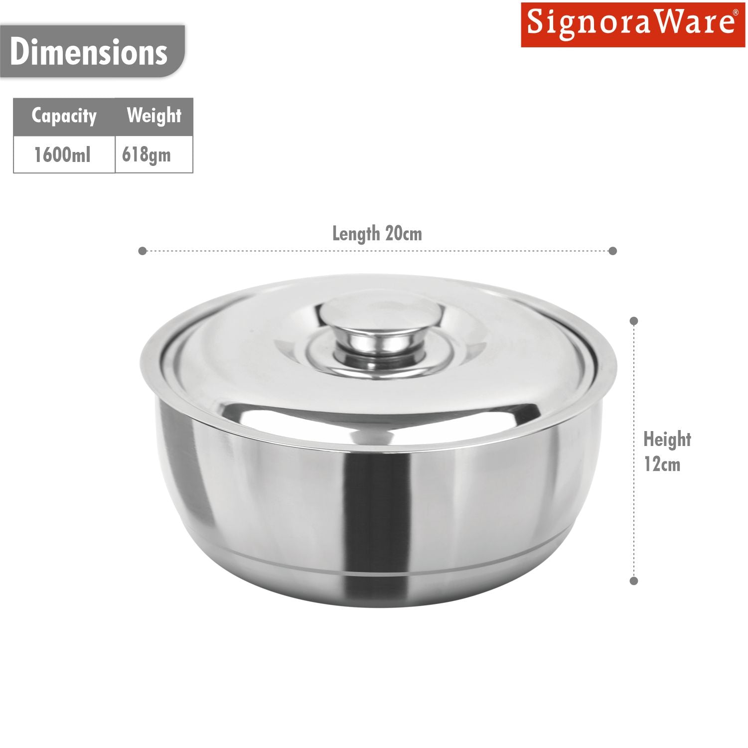Casserole with Steel Lid 1600ml