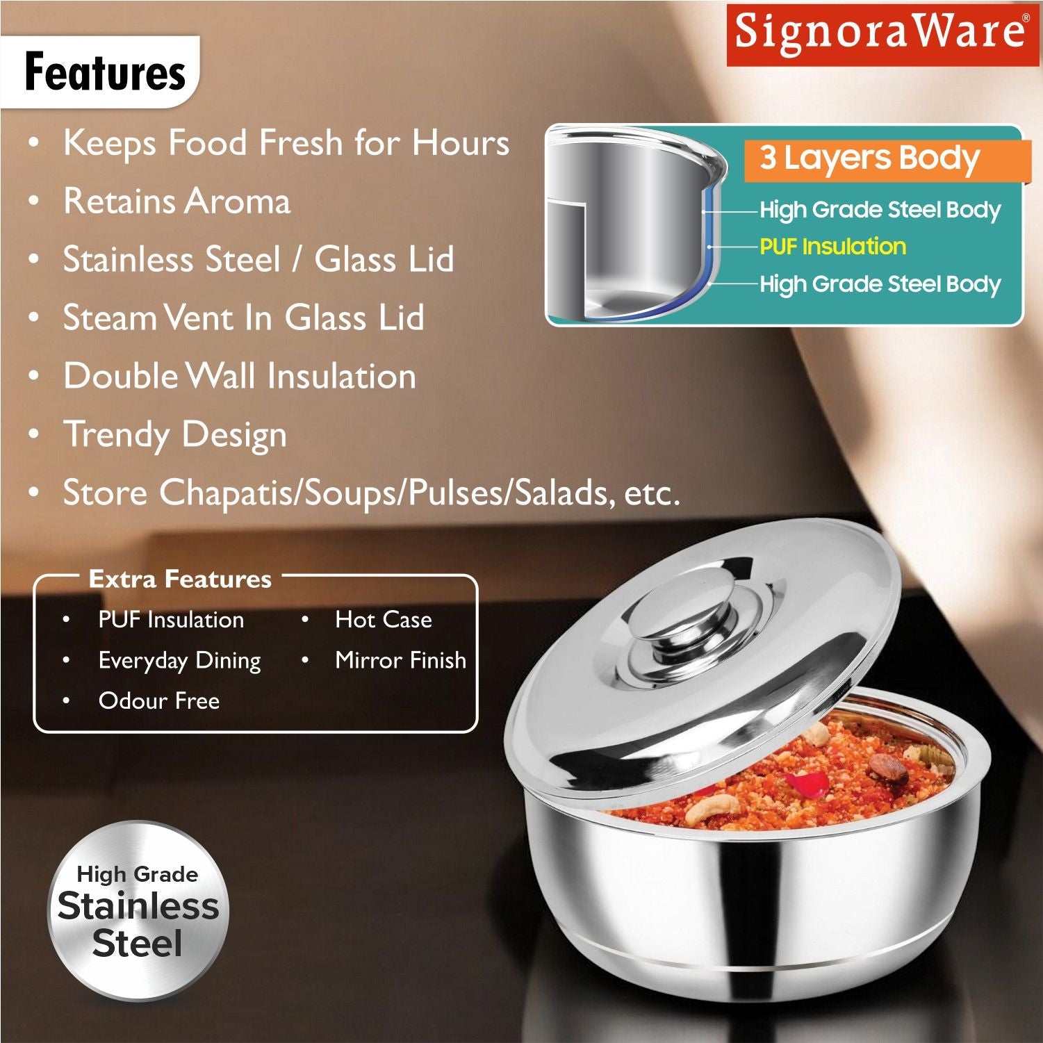 Casserole with Steel Lid 1600ml