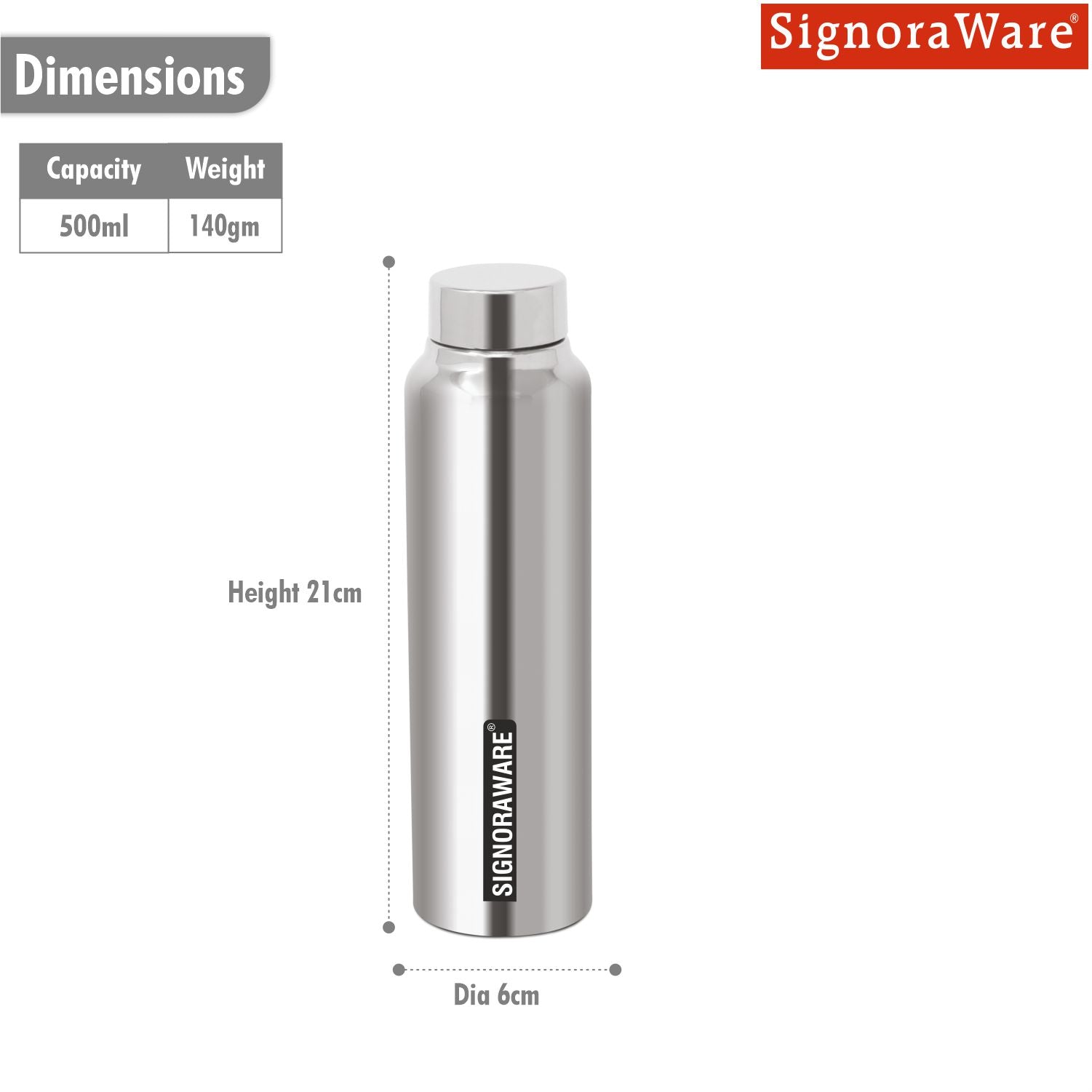 Aqua Steel Water Bottle 500 ml (Matt Finish)