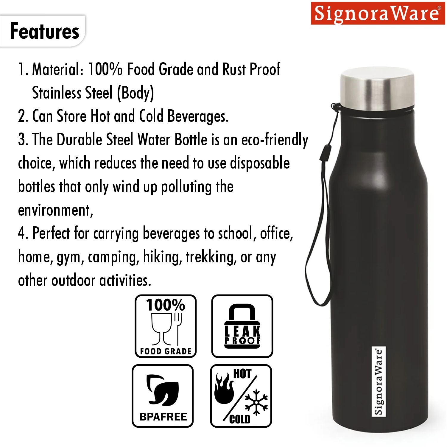 Blaze Steel Water Bottle 1 Litre (Coloured)