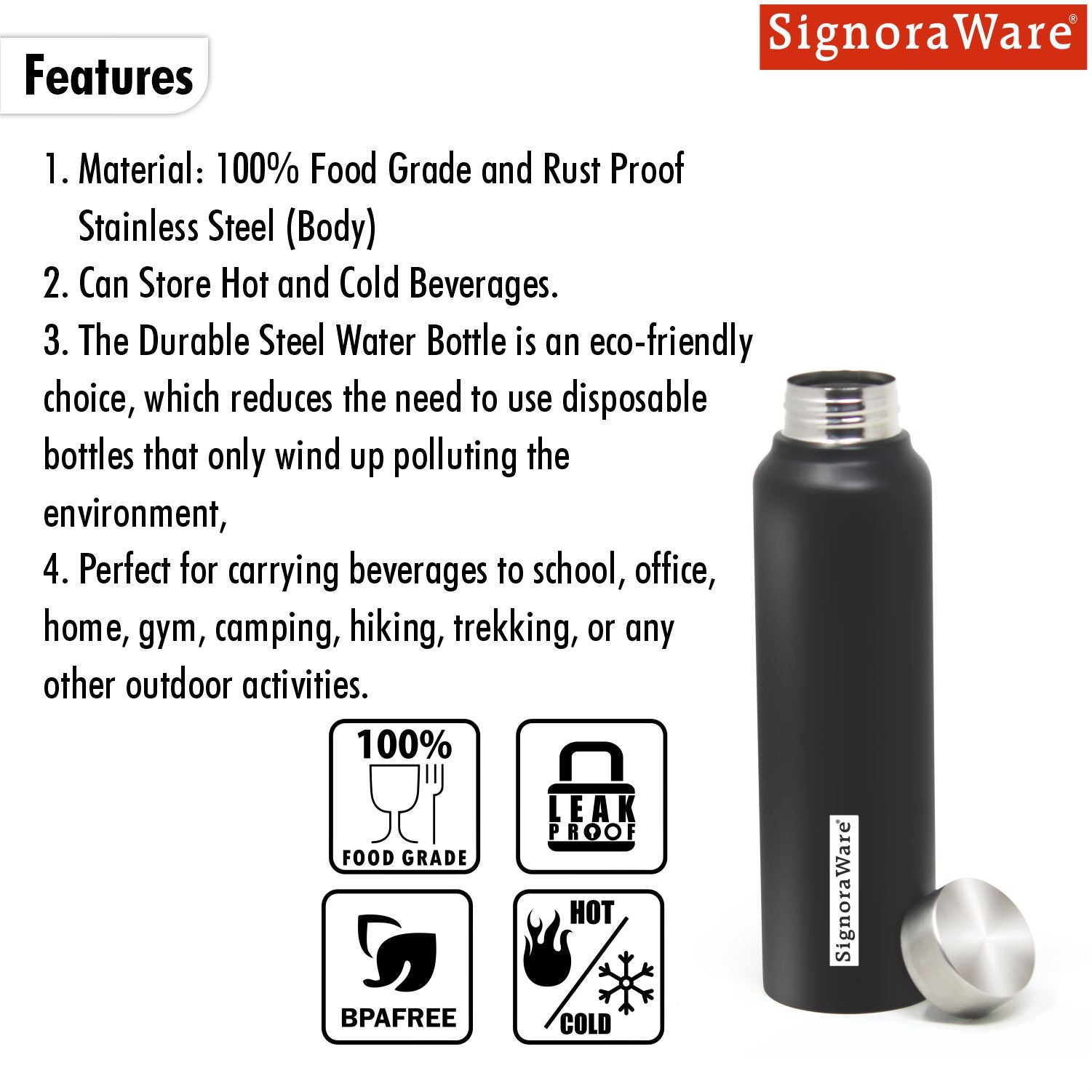 Aqua Stainless Steel Bottle 1000 ml (Coloured)