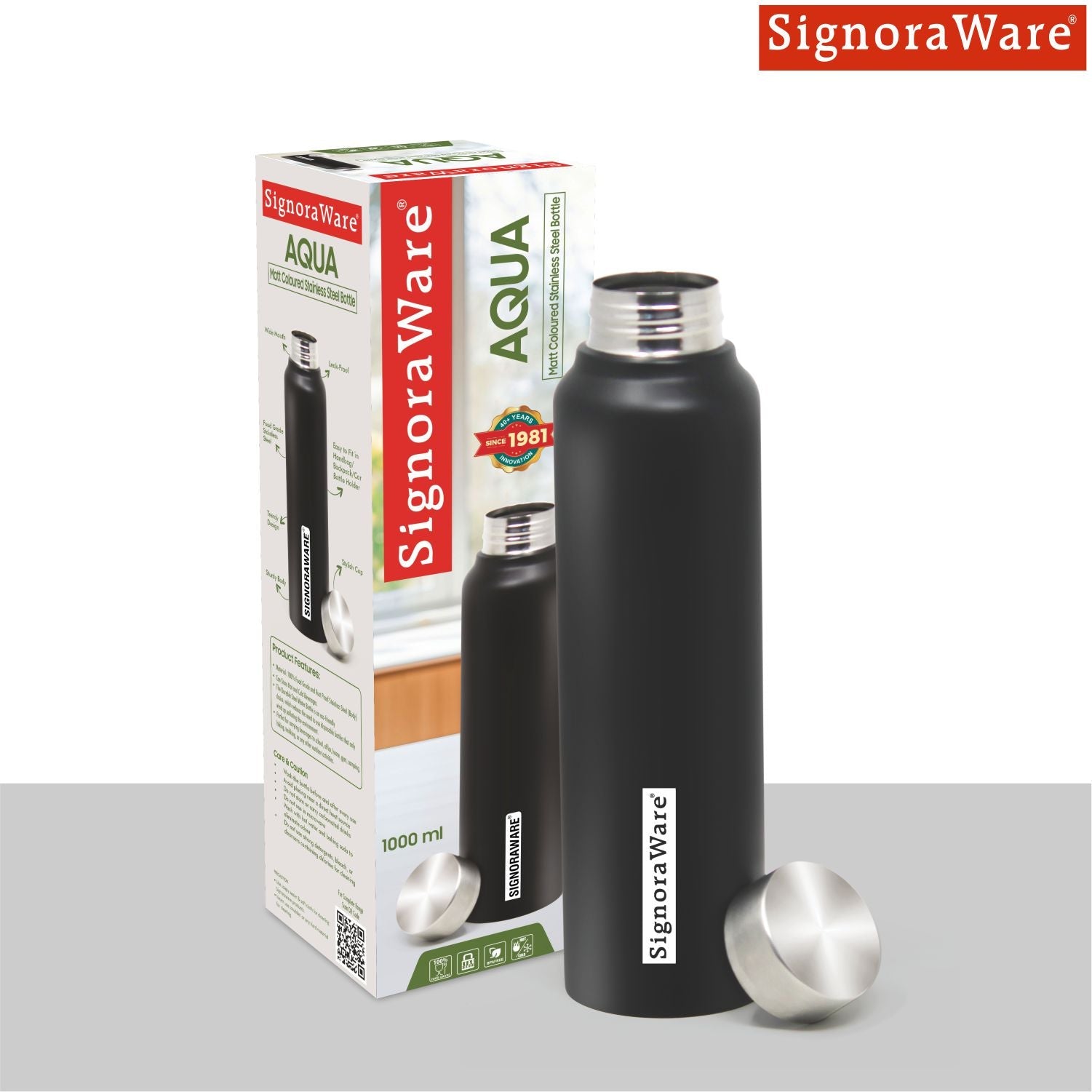 Aqua Stainless Steel Bottle 1000 ml (Coloured)
