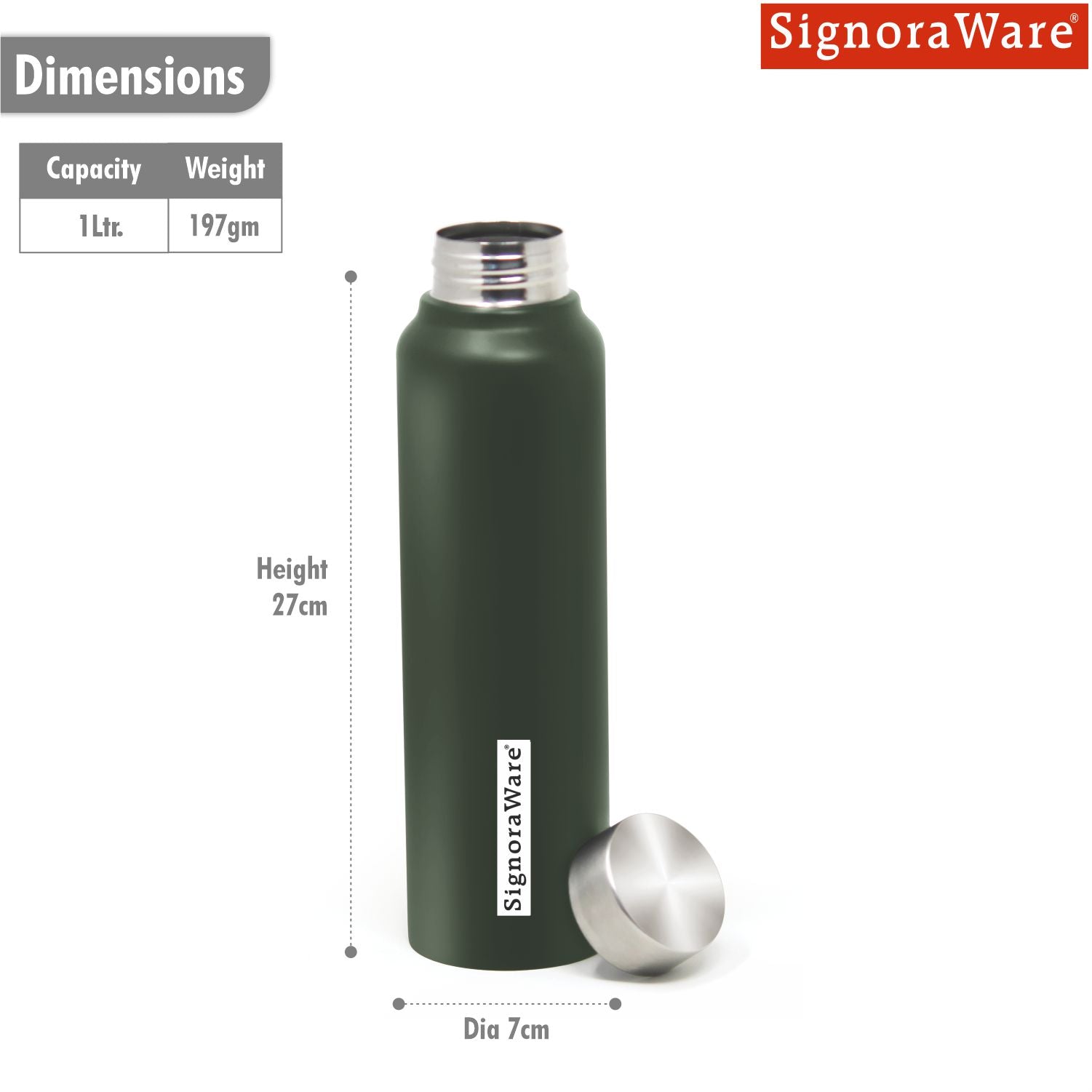 Aqua Stainless Steel Bottle 1000 ml (Coloured)
