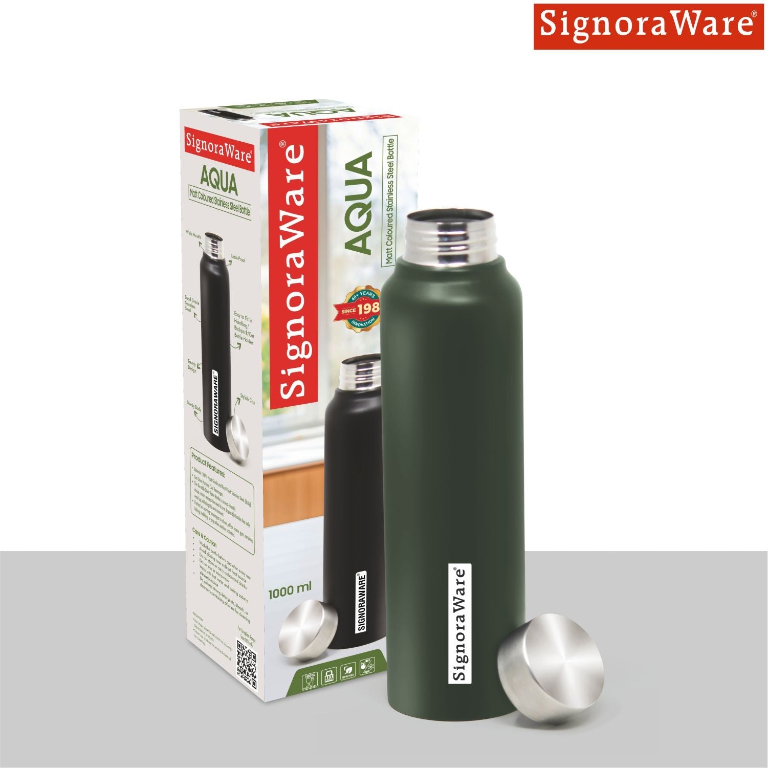 Aqua Stainless Steel Bottle 1000 ml (Coloured)