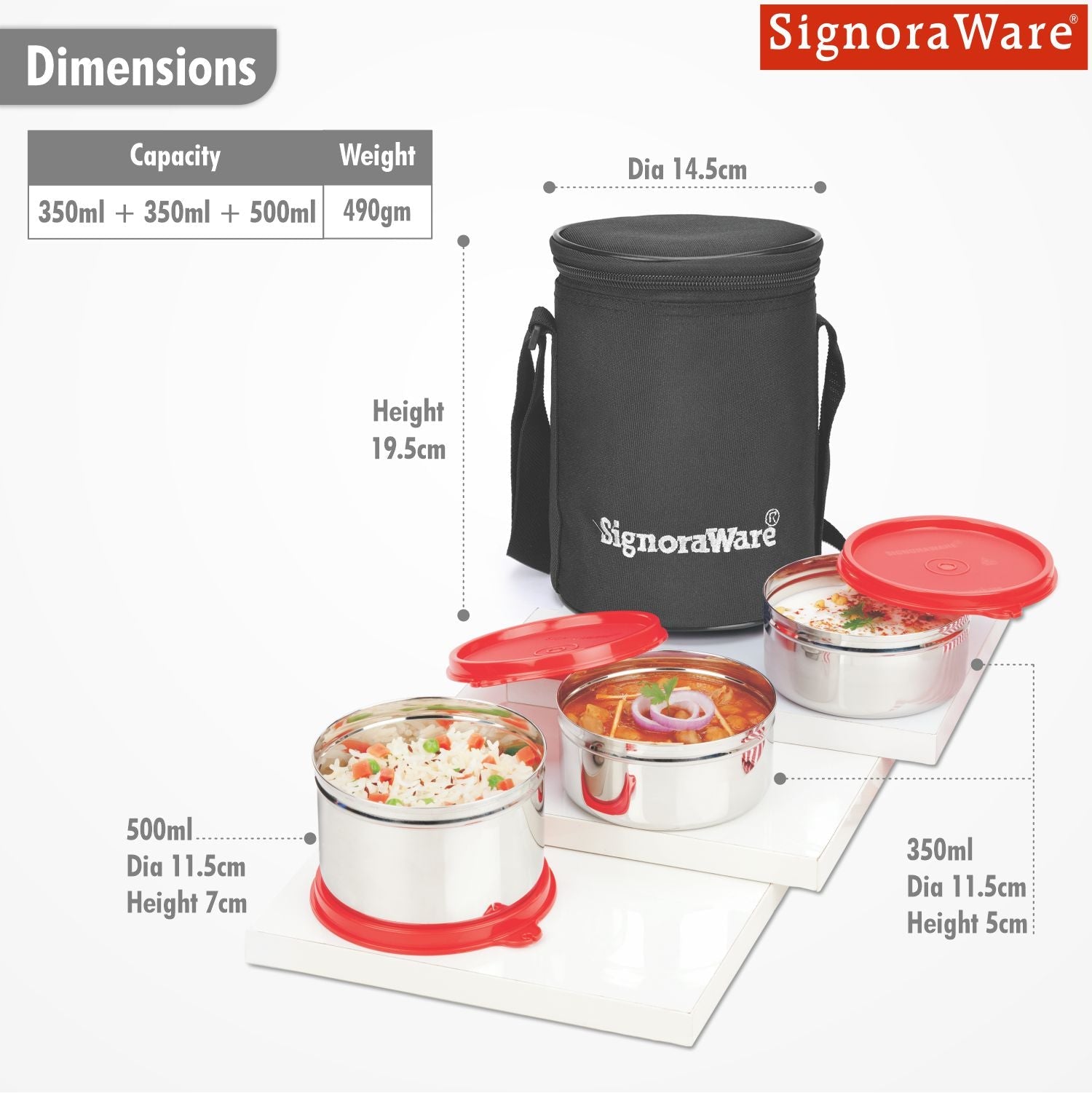 Executive Stainless Steel Lunch Box Set, Set of 3, Medium