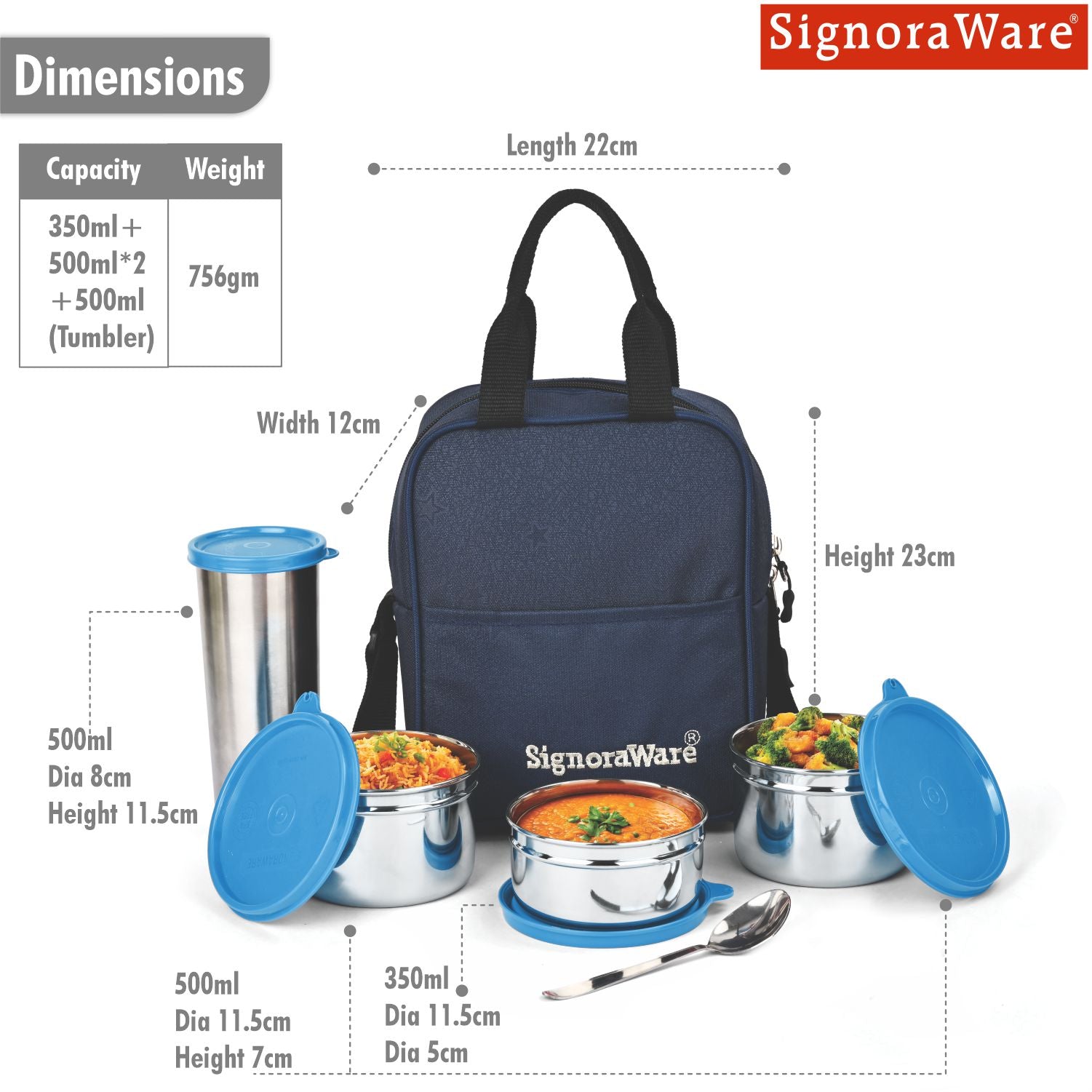 Fusion Medium Steel Lunch Box with Tumbler