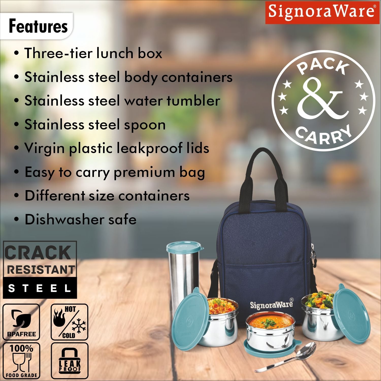 Fusion Medium Steel Lunch Box with Tumbler