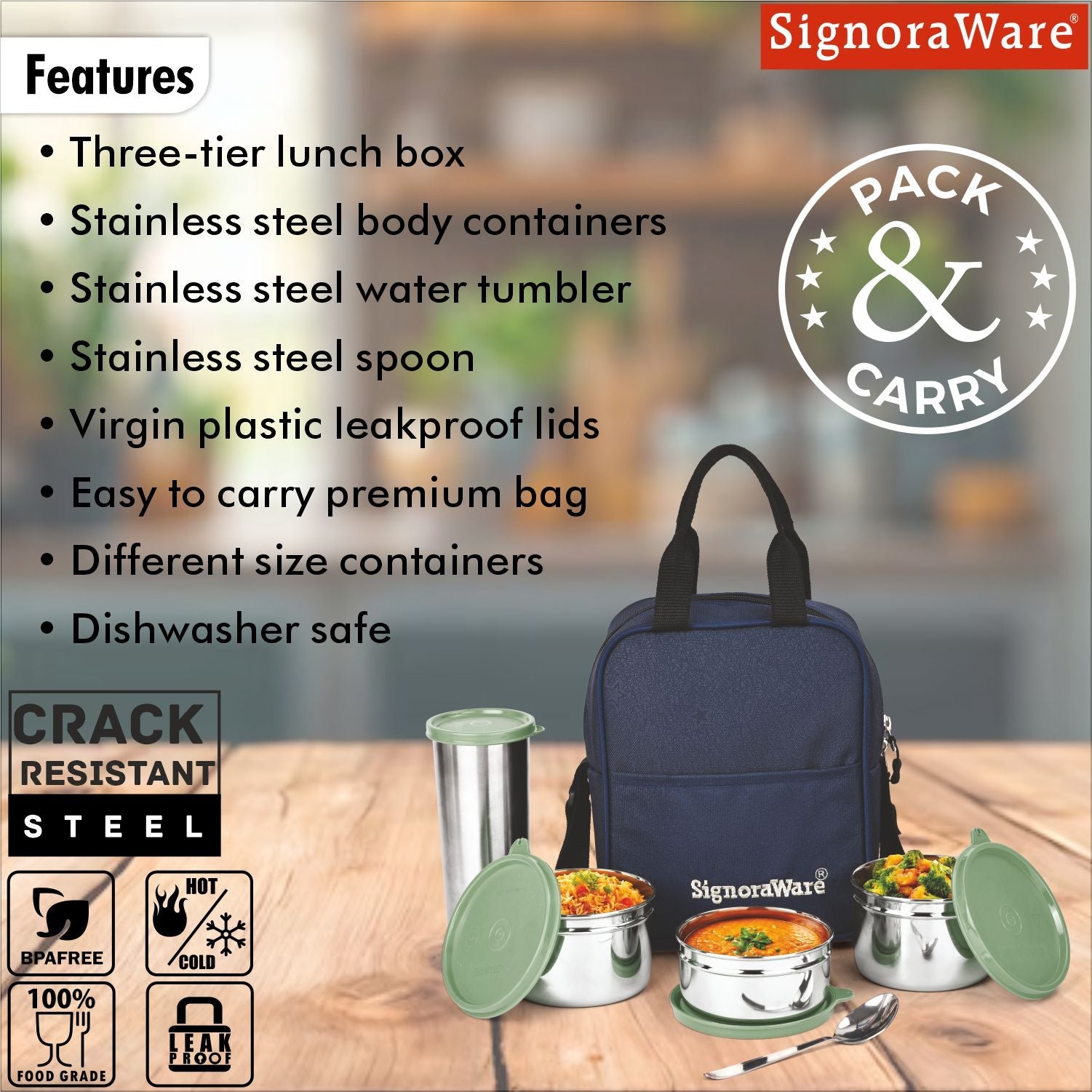 Fusion Medium Steel Lunch Box with Tumbler