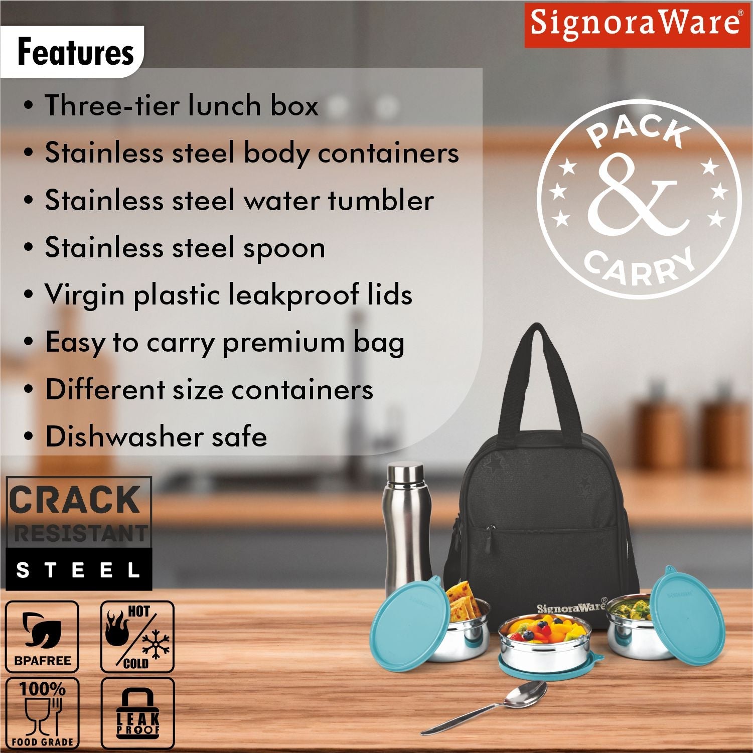 Fusion Big Steel Lunch Box with Bottle