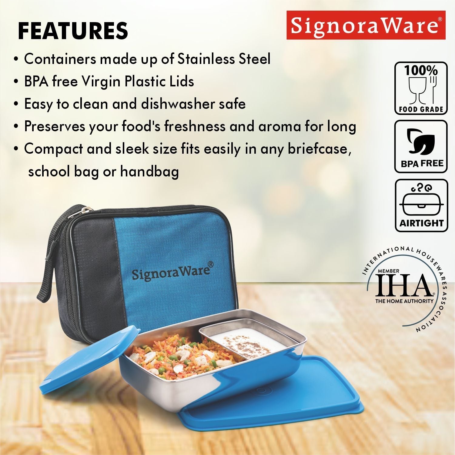 Compact Steel Lunch Box (Small) with Bag