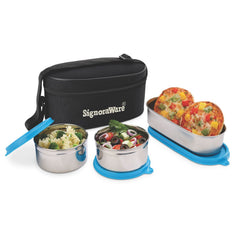 Double Decker Special Steel Lunch Box, 350ml+350ml+650ml, Set of 3